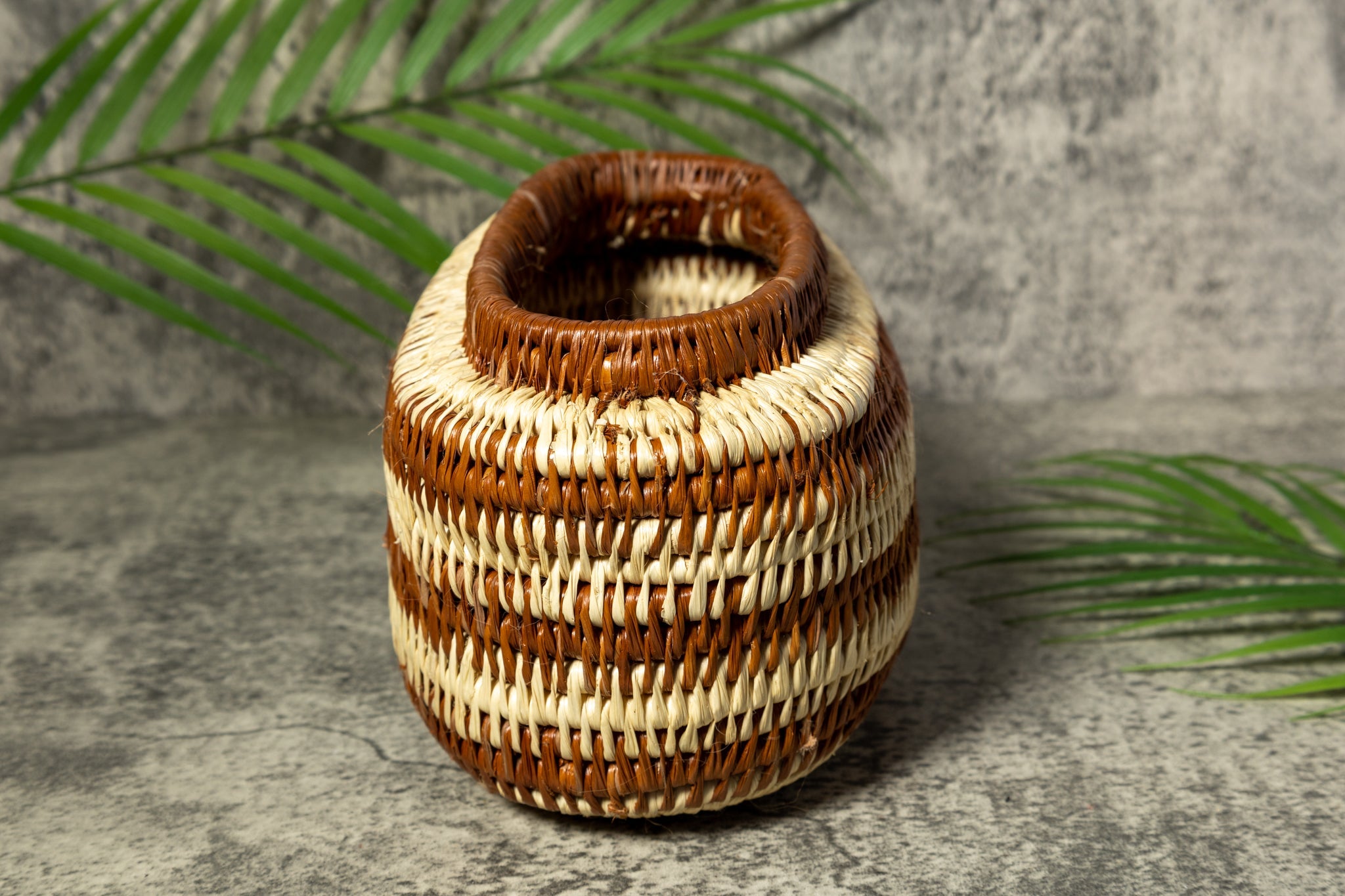 Oval Brown and White Vintage Basket