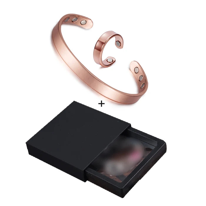 Vinterly Magnetic Jewelry Sets Female Healing Energy Pure Copper Cuff Adjustable Ring Bangle Set Wedding Jewelry Sets for Women