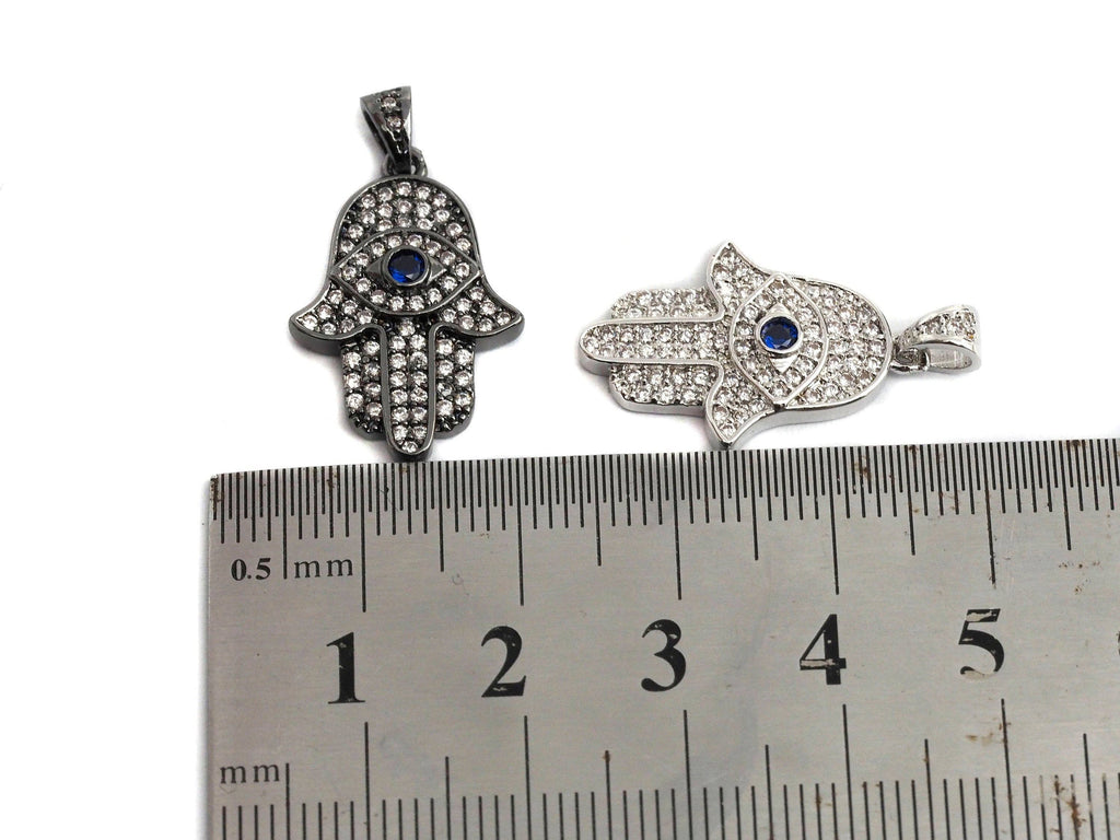 Evil Eye Hamsa Hand CZ Pendant Charm – 15 x 23 mm