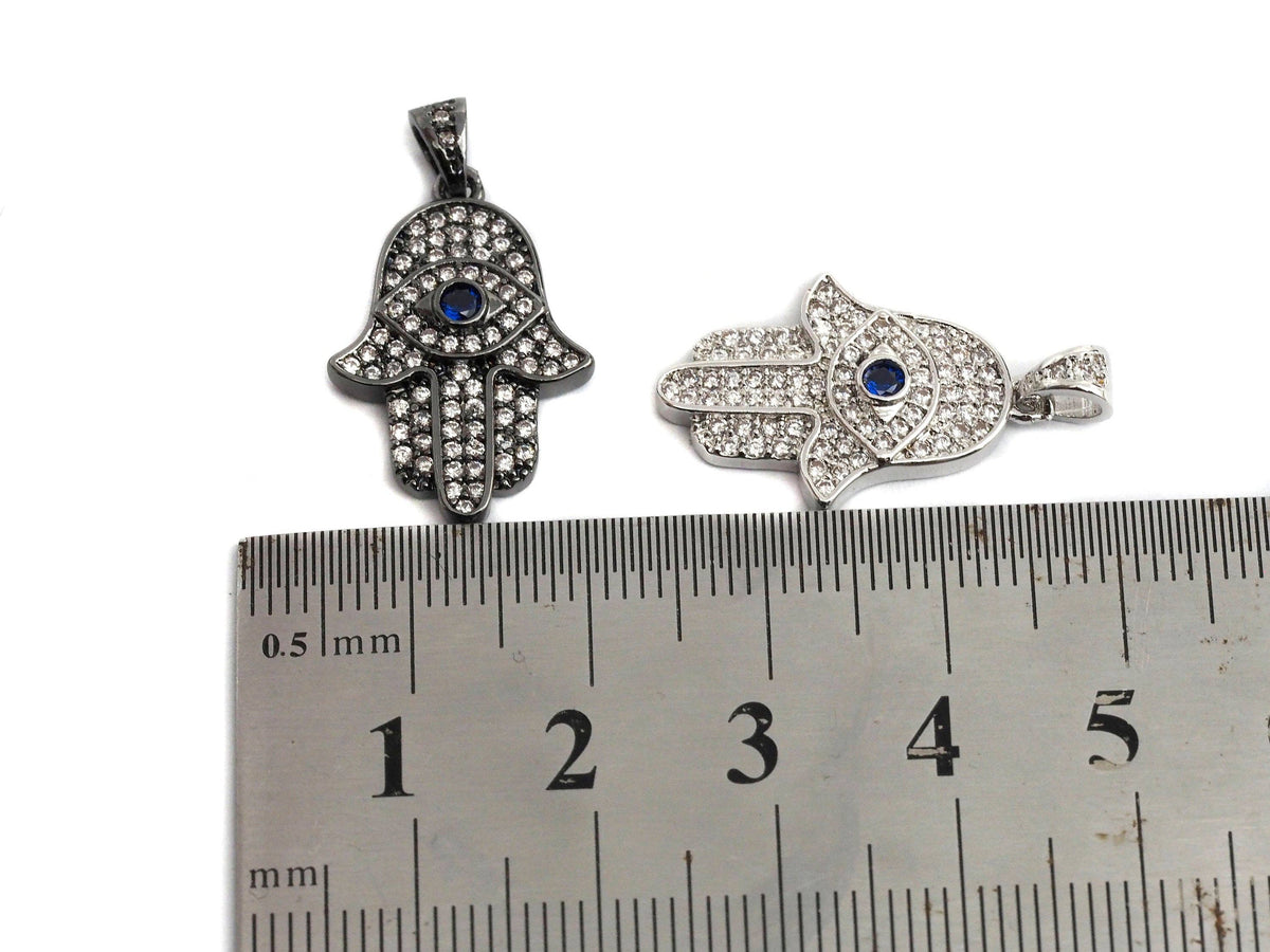Evil Eye Hamsa Hand CZ Pendant Charm – 15 x 23 mm