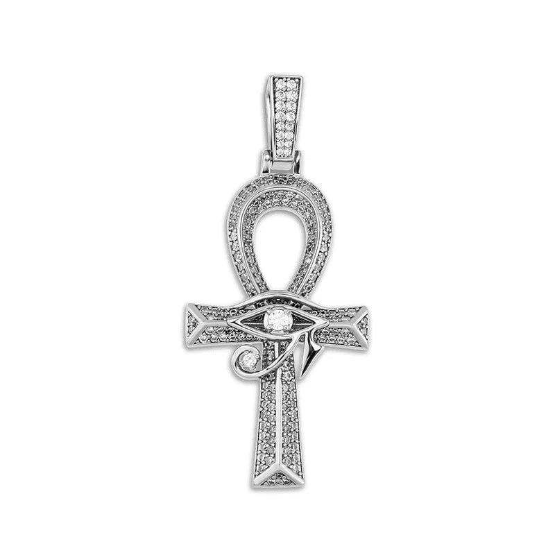 Iced Out Eye of Horus Ancien Egypt Ankh Pendant Necklace Big Vintage Cubic Zircon Cross Key of Life Guardian Charm Jewelry Gifts