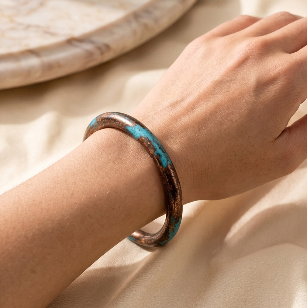 Cowboy Bull Ring Copper Bangle Bracelet – Aged Patina