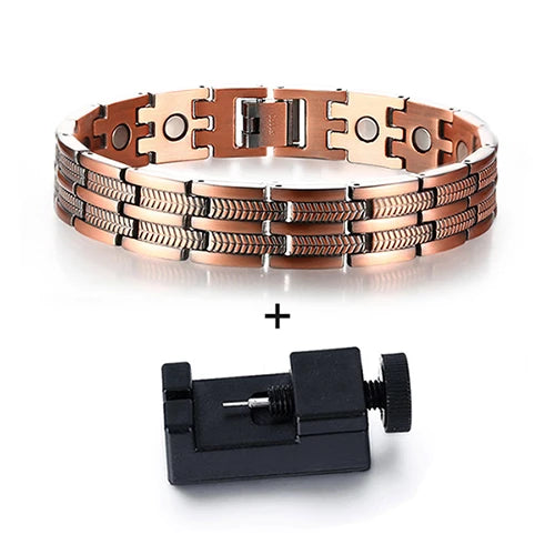 Vinterly Magnetic Pure Copper Bracelet Men Wheat Leaf 13mm Wrist Band Magnet Arthritis Pain Relief Male Energy Jewelry Male