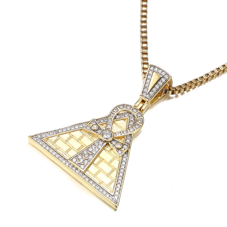 VANAXIN Iced Out Egypt Pyramid Ankh Crucifix Pendant Necklaces Gold Color Classic Fashion Jewelry Gifts for Men Women