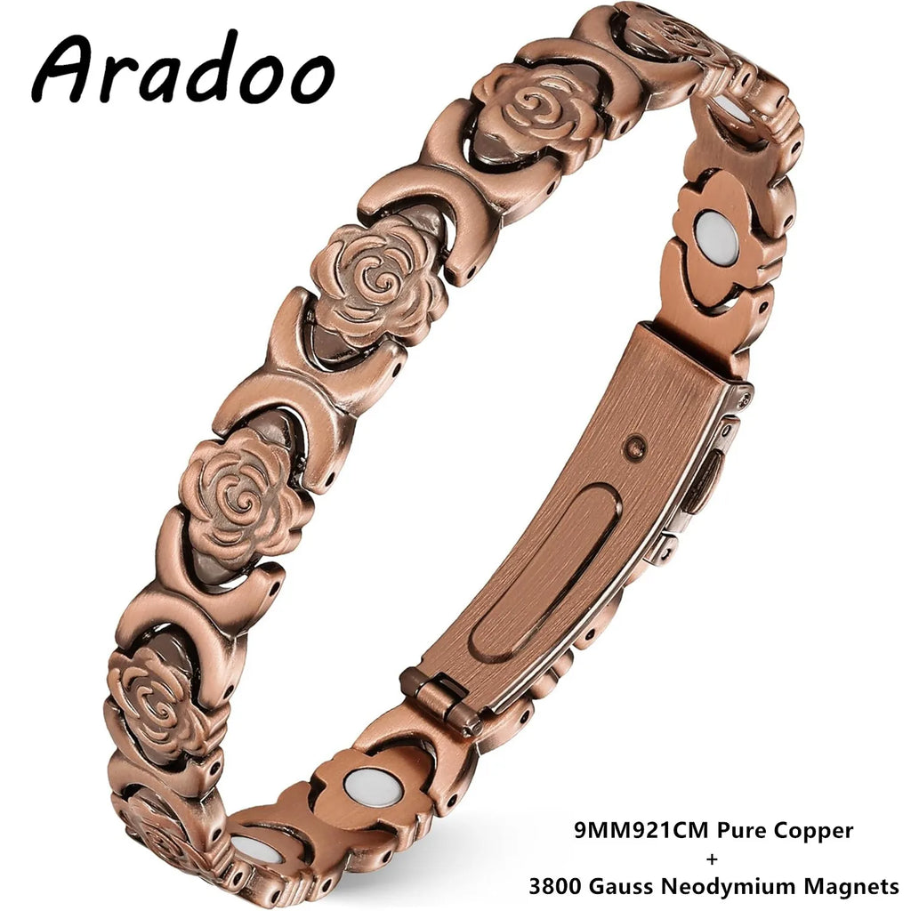 ARADOO 99% Pure Copper Bracelets for Women with 3800 Gauss Magnetic Crystal Jewelry Gifts