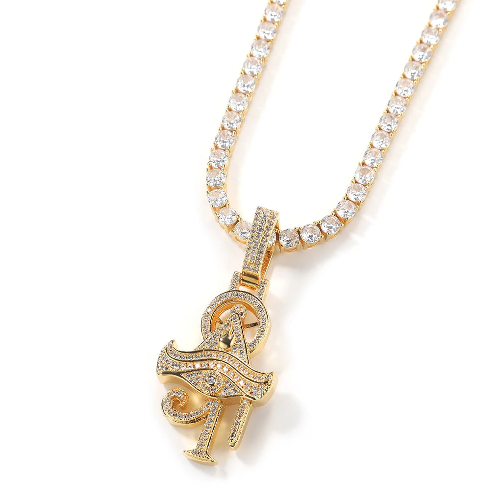 THE BLING KING Full Paved Zircon Egyptian Eye of Horus Ankh Cross Pendant Hip Hop Necklace for Men Rapper Wear Gift