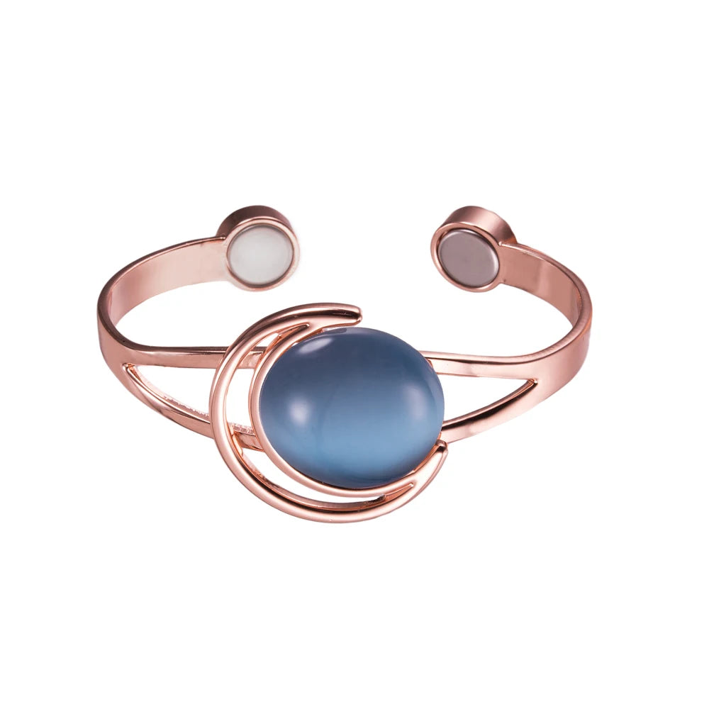 Pure Copper Bracelets for Women Blue Stone Adjustable Open Cuff Magnet Bangles Arthritis Health Energy Jewelry Femme Resizable