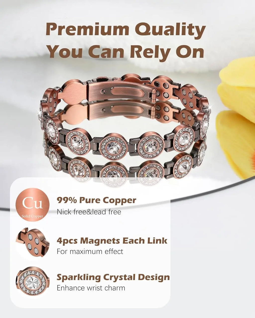 ARADOO 99% Pure Copper Bracelets for Women with 3800 Gauss Magnetic Crystal Jewelry Gifts