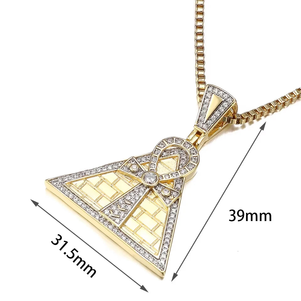 VANAXIN Iced Out Egypt Pyramid Ankh Crucifix Pendant Necklaces Gold Color Classic Fashion Jewelry Gifts for Men Women