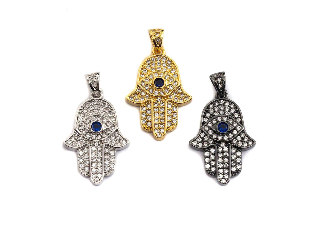 Evil Eye Hamsa Hand CZ Pendant Charm – 15 x 23 mm