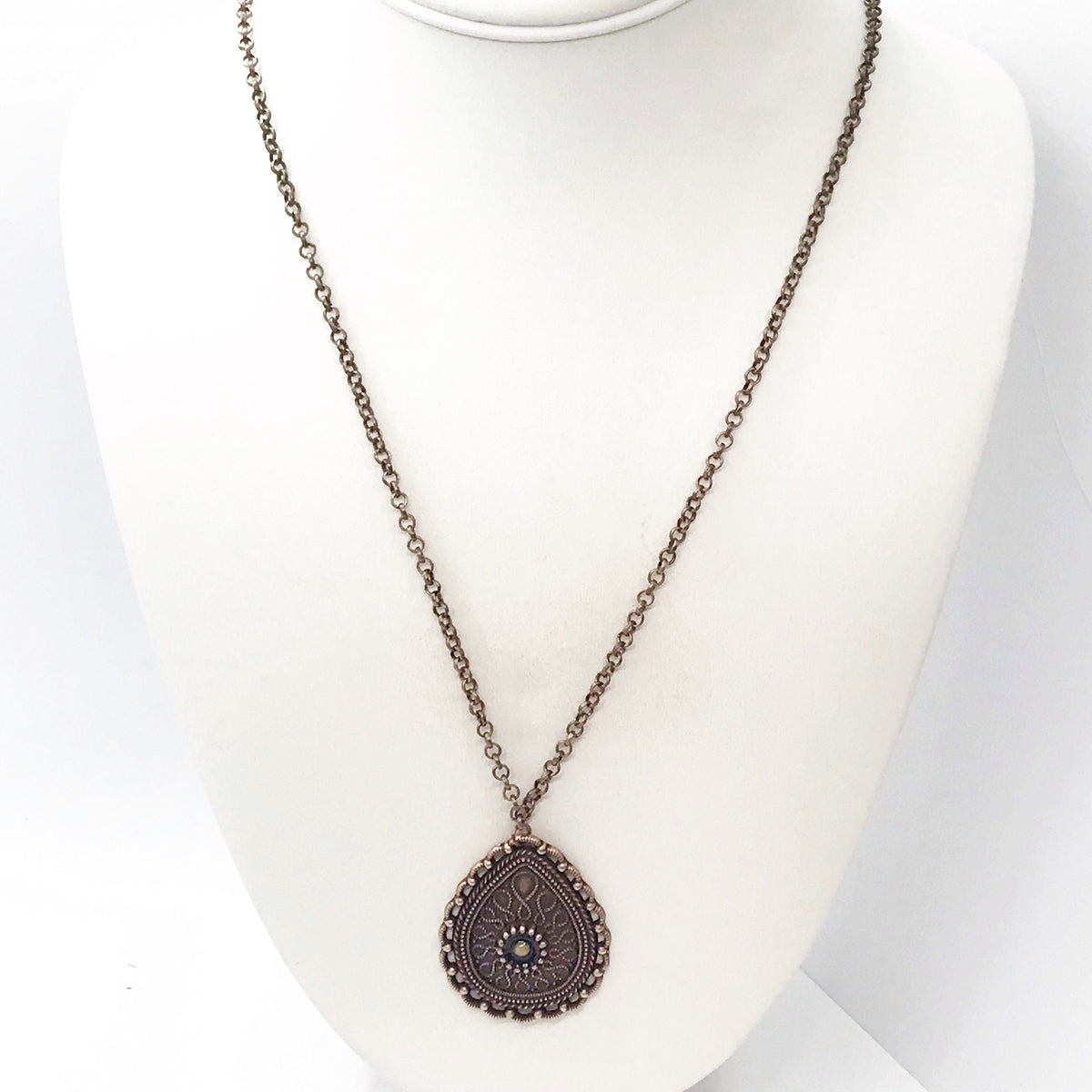 Mustard Seed Teardrop Necklace – Antique Copper Finish
