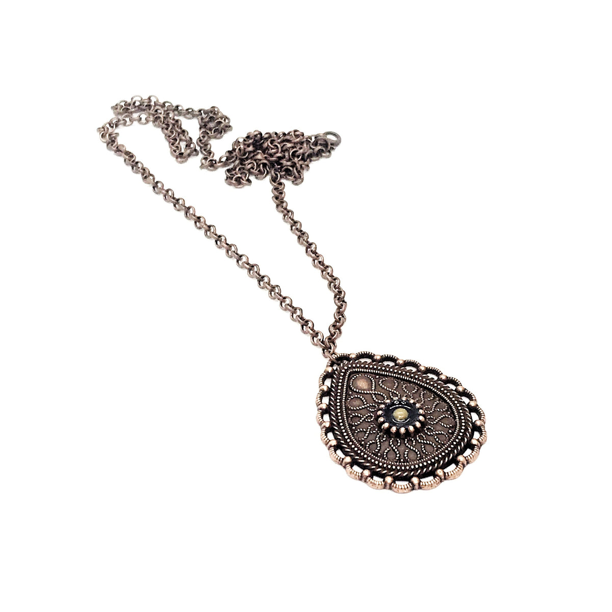 Mustard Seed Teardrop Necklace – Antique Copper Finish