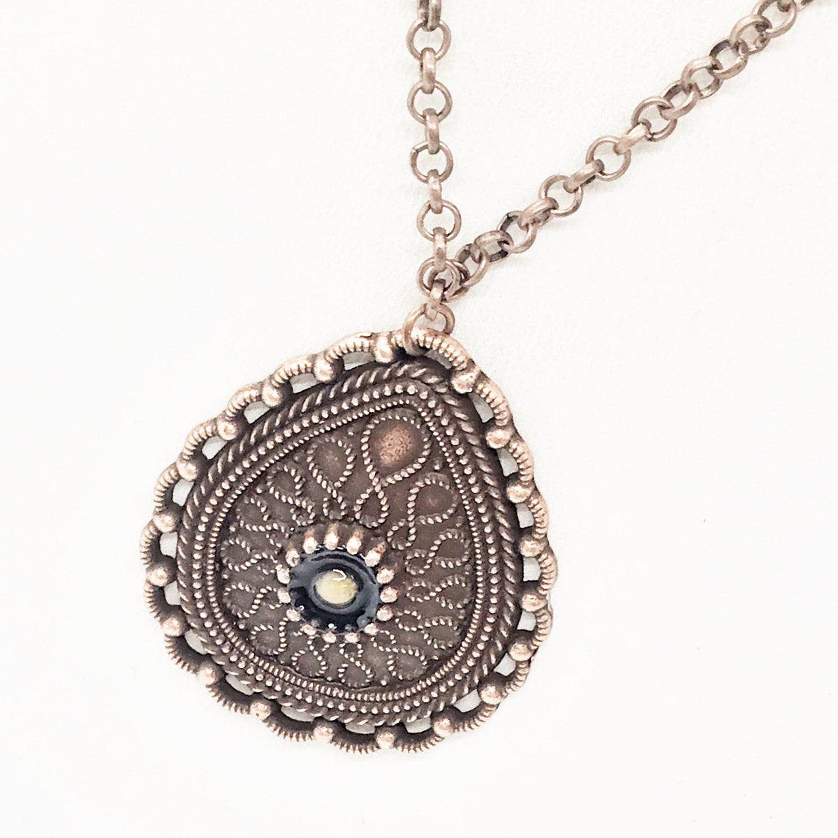Mustard Seed Teardrop Necklace – Antique Copper Finish