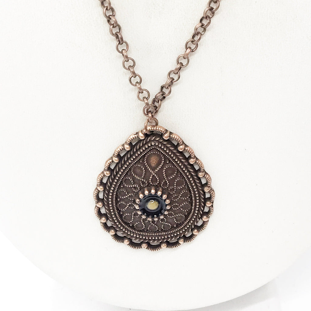 Mustard Seed Teardrop Necklace – Antique Copper Finish