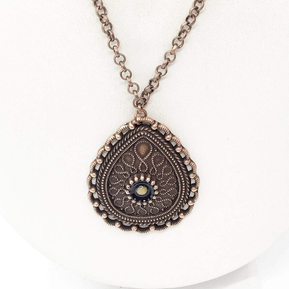 Mustard Seed Teardrop Necklace – Antique Copper Finish