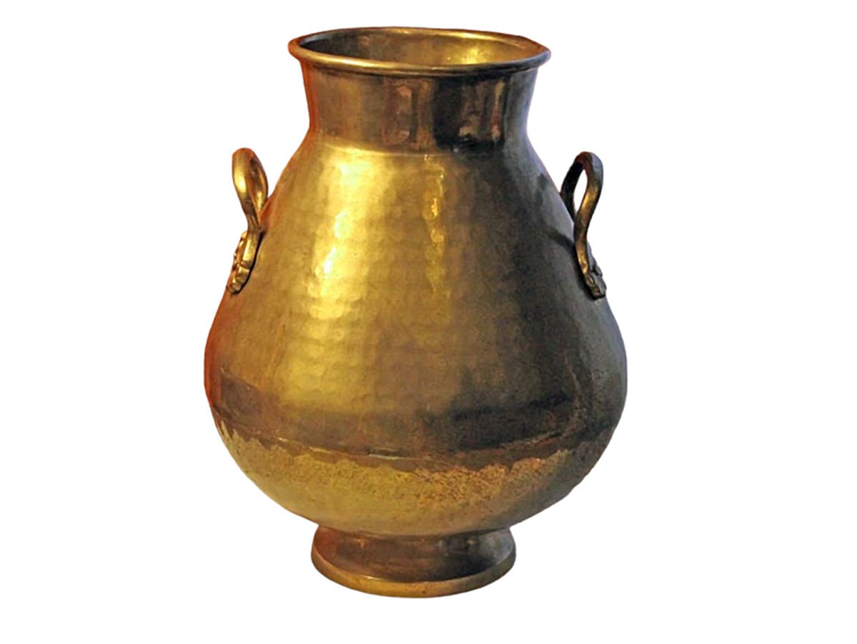 Large Solid Brass Vintage Vase with Handles – Handcrafted Tall Brass Container – Elegant Decorative Home Accent